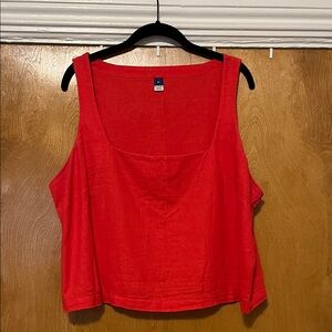 Old Navy Square Neck Linen Blend Crop Tank Top , bright coral / red XL